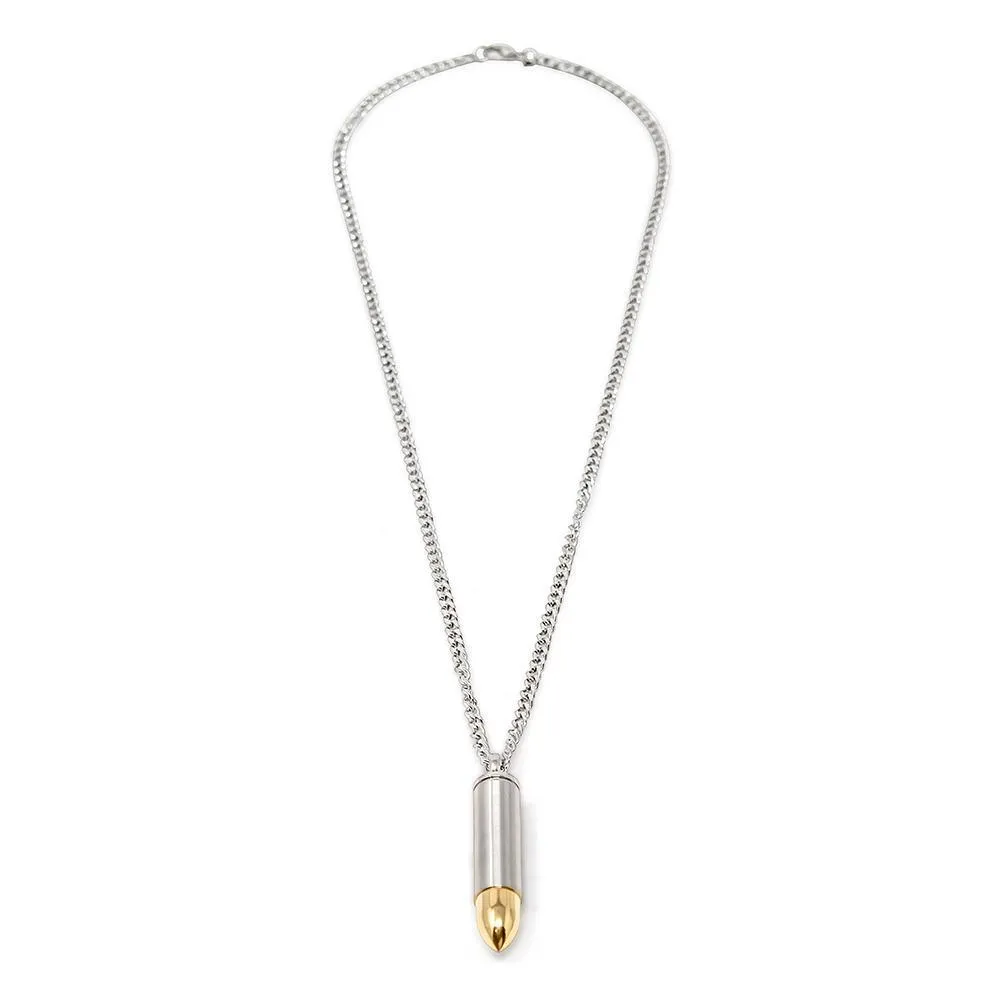 Stainless Steel Necklace with Two Tone Bullet Pendant