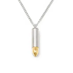 Stainless Steel Necklace with Two Tone Bullet Pendant