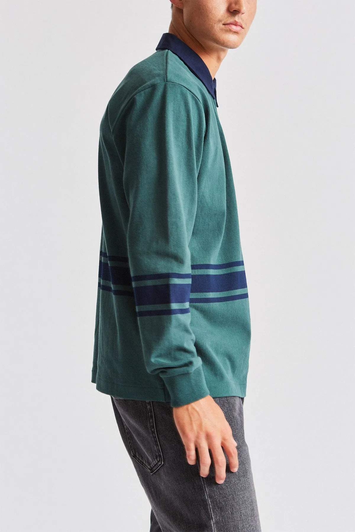 Stith 1/4 Zip Polo - Emerald/Washed Navy