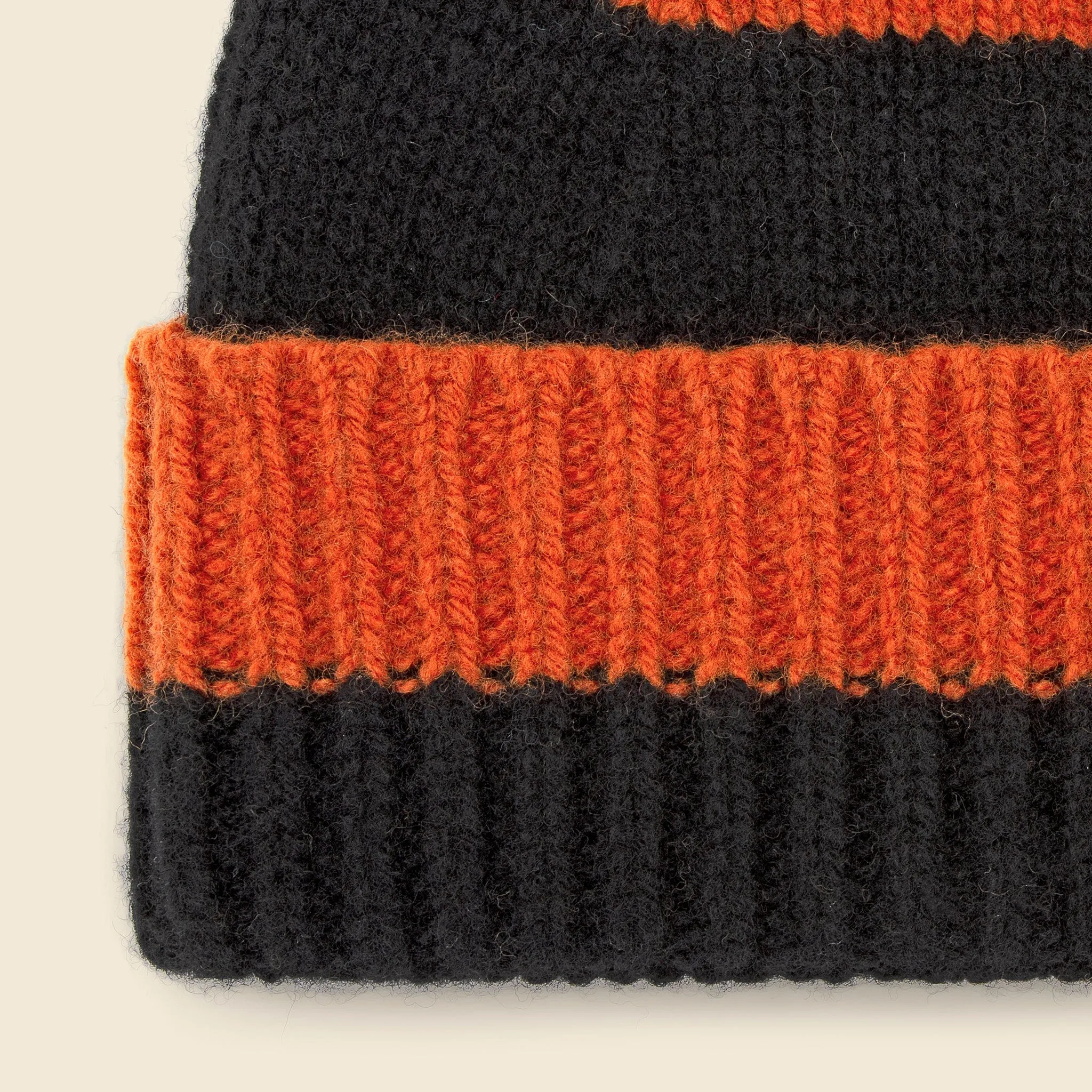 Stripe Pompom Hat - Black/Sienna