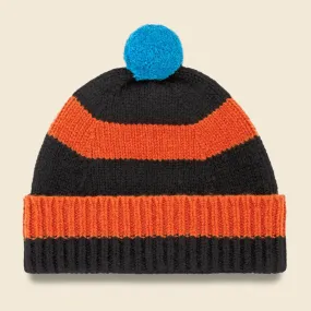 Stripe Pompom Hat - Black/Sienna