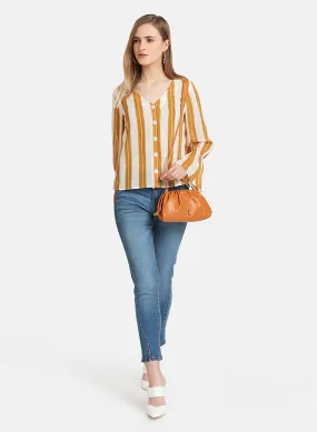 Stripe Shirt With Smocking At Sleeve Hem