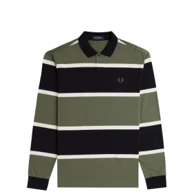 STRIPPED LONG SLEEVE POLO SHIRT LAUREL WREATH GREEN