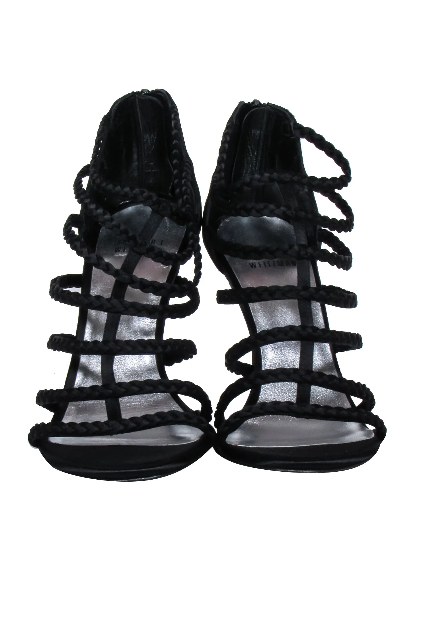 Stuart Weitzman - Black Braided Strappy Sandal Heels Sz 8