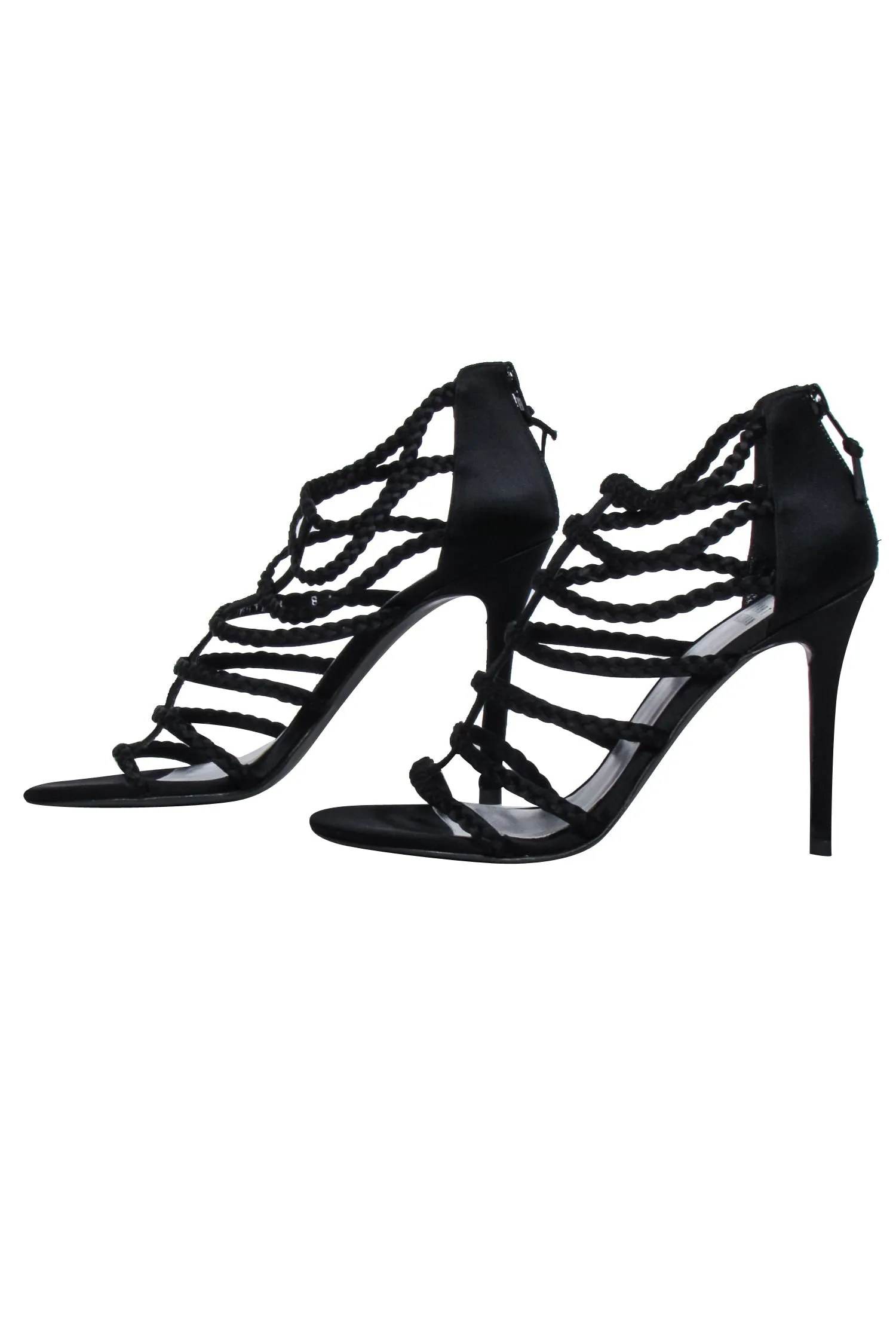 Stuart Weitzman - Black Braided Strappy Sandal Heels Sz 8