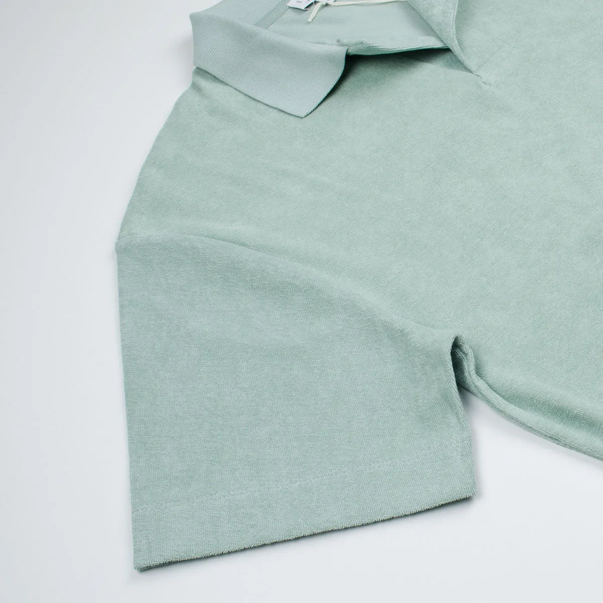 Dusky Green Sunspel Short Sleeve Terry Polo