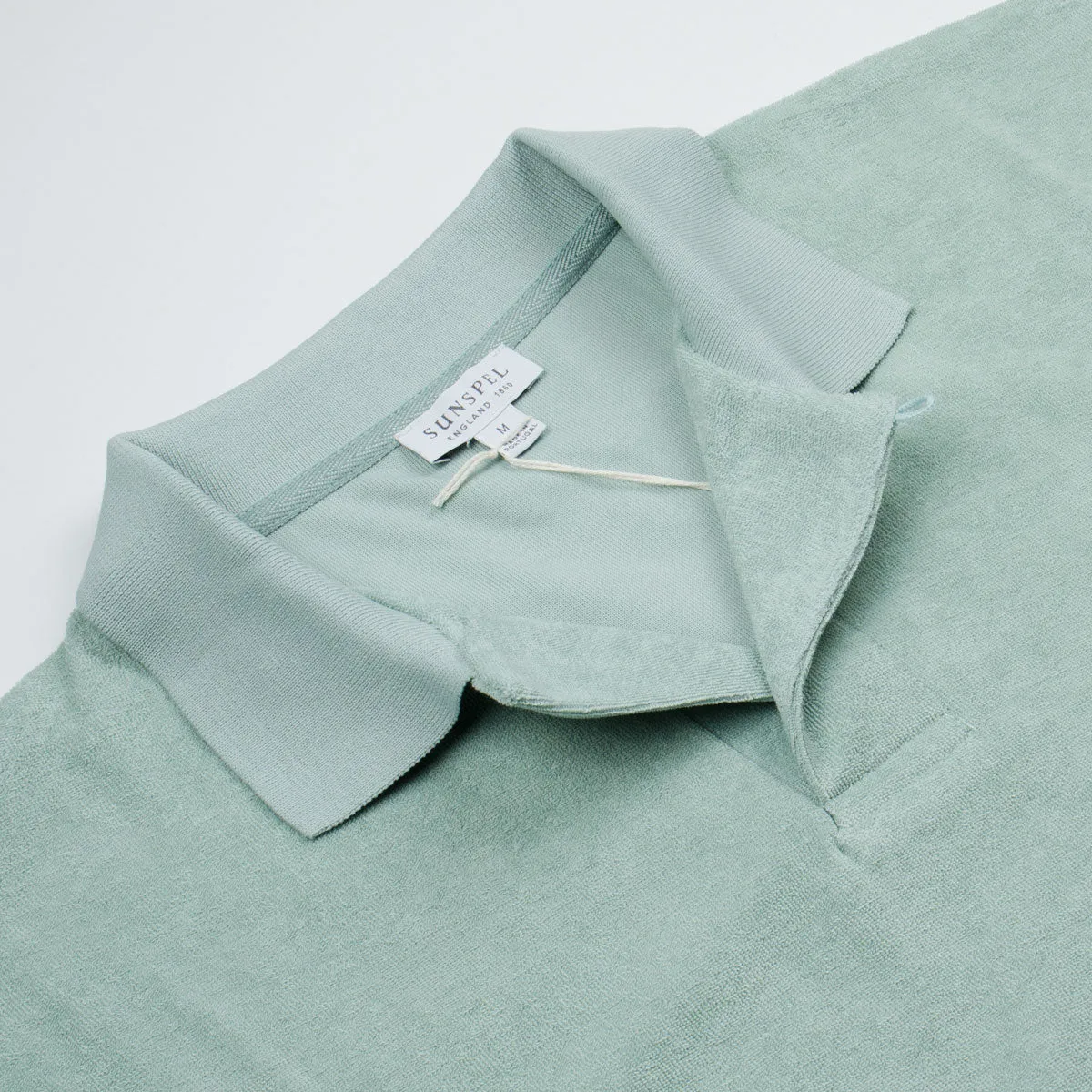 Dusky Green Sunspel Short Sleeve Terry Polo