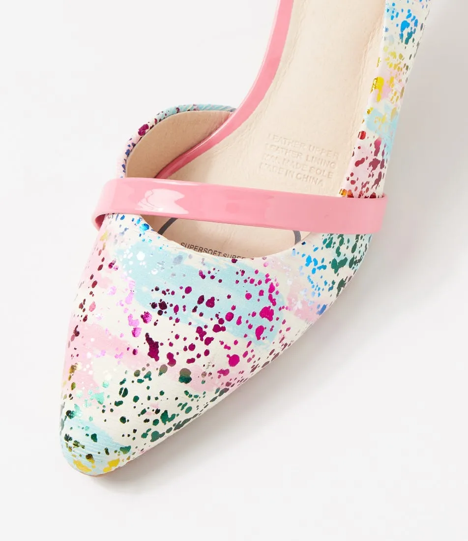 SUPERSOFT Narda2 White Crazy Dot Pink Leather Patent Heels