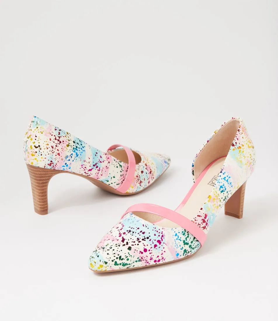 SUPERSOFT Narda2 White Crazy Dot Pink Leather Patent Heels