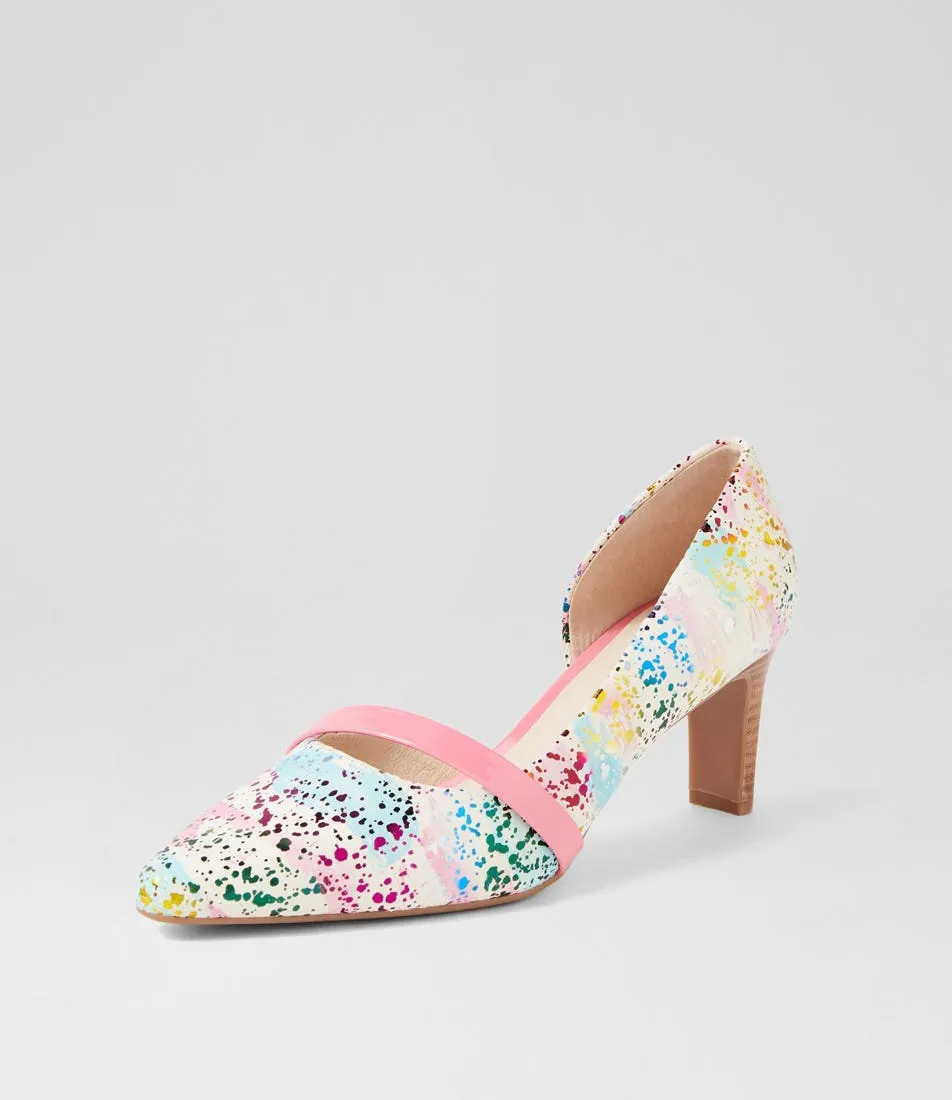 SUPERSOFT Narda2 White Crazy Dot Pink Leather Patent Heels