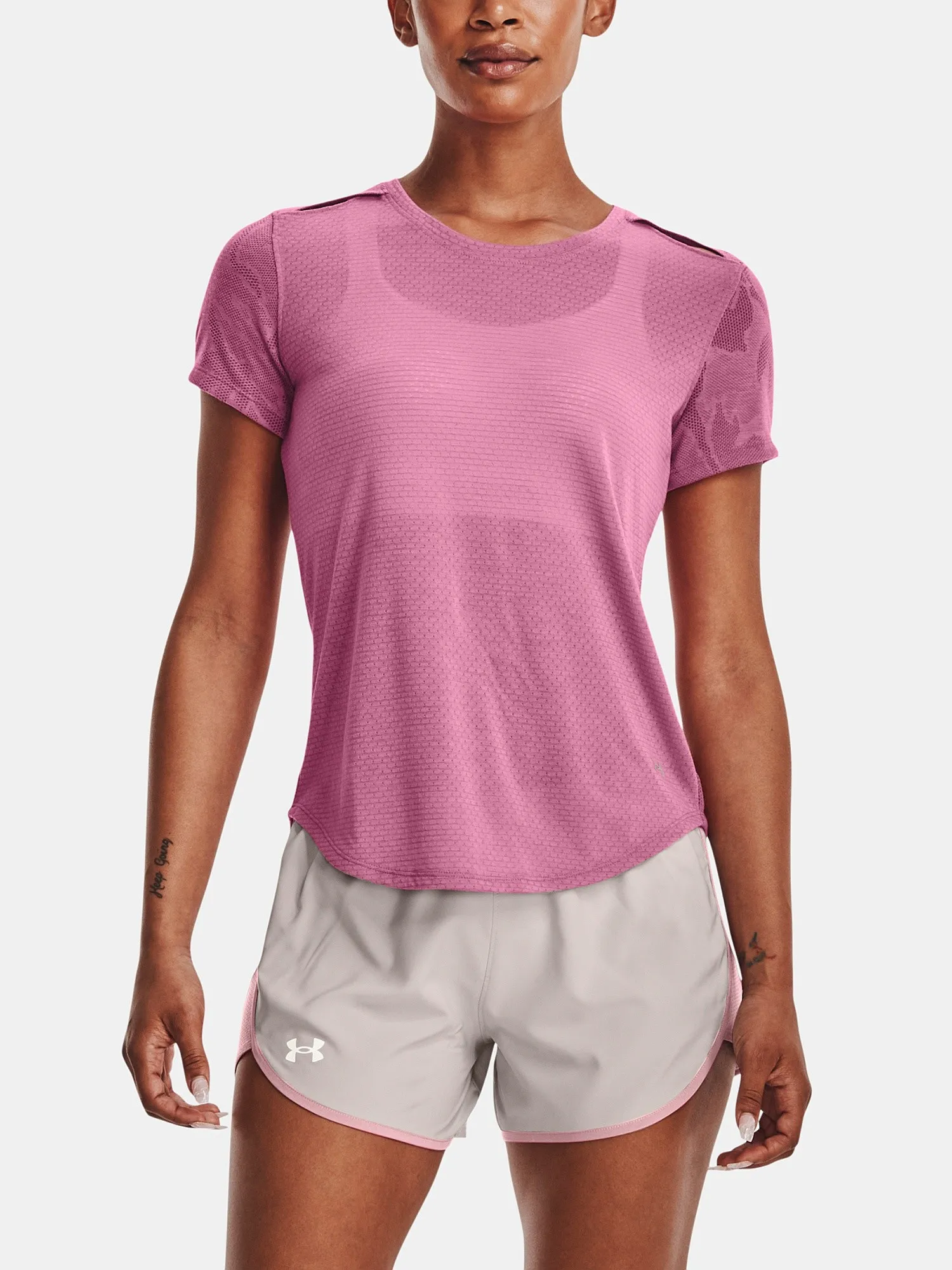 T-Shirt Under Armour Streaker SnowCloud - Pace Pink/Reflective - women´s