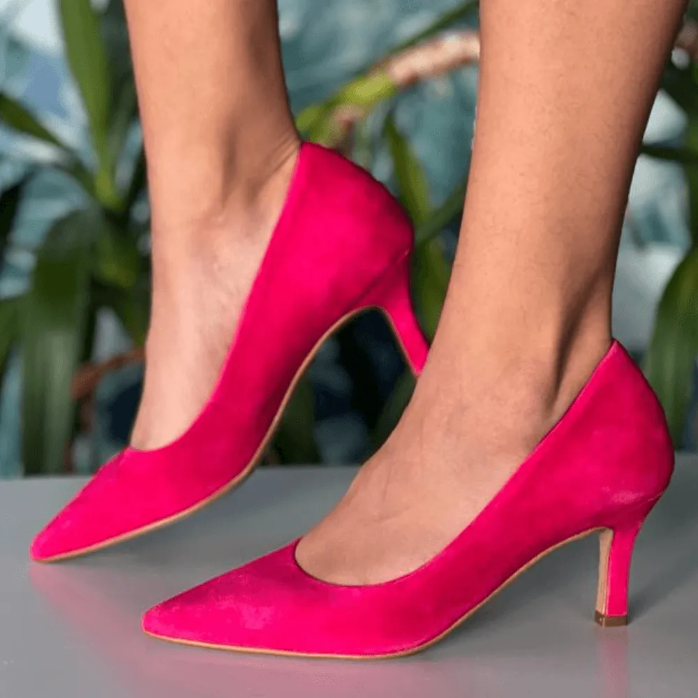 Tamaris Suede Court Heels in Fuchsia