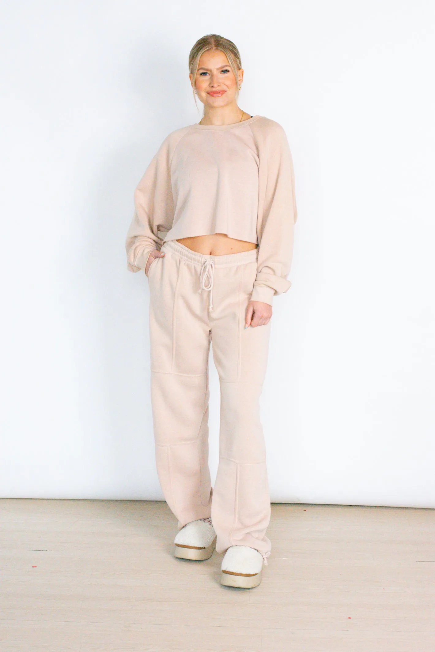 Tan Cropped Sweatshirt Top - Cuddly Darling