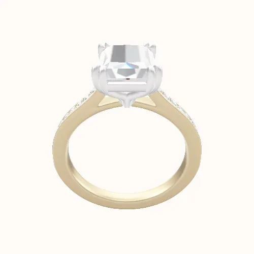 Tapered Channel Set Engagement Ring With Double Prongs Head