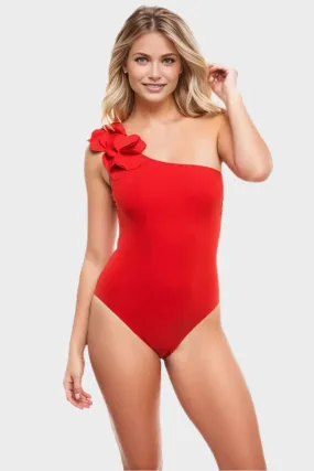 Tess One Shoulder One Piece in Cherry