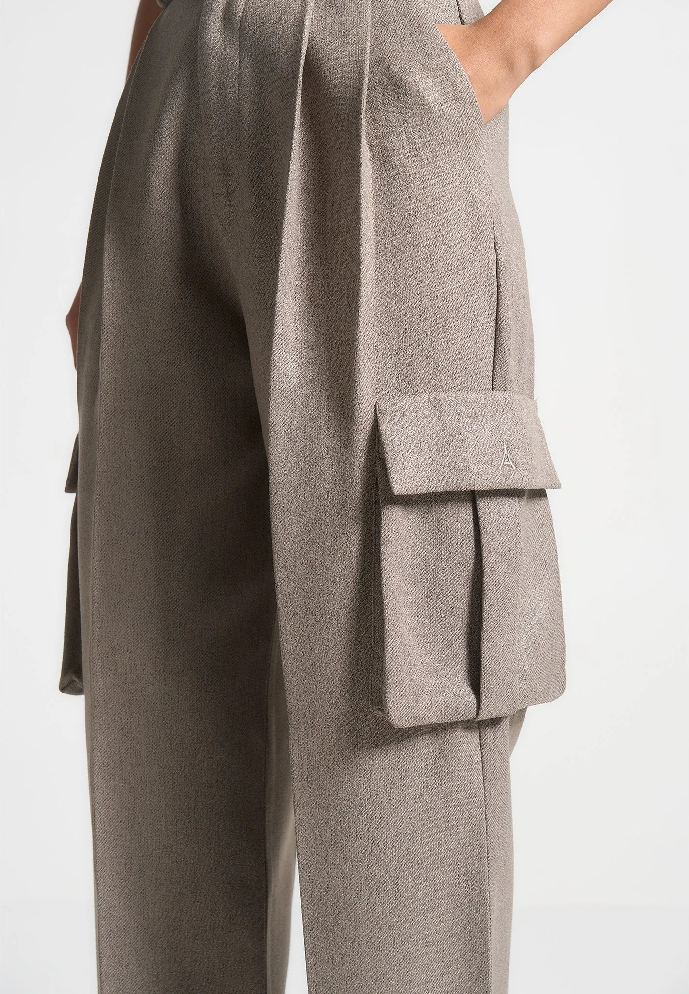 Textured Tailored Pleated Cargo Trousers - Taupe