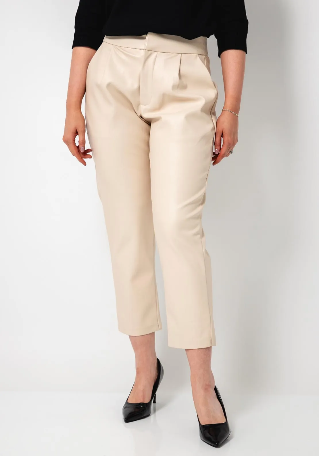 Tiffosi Marcy Faux Leather Trousers, Cream