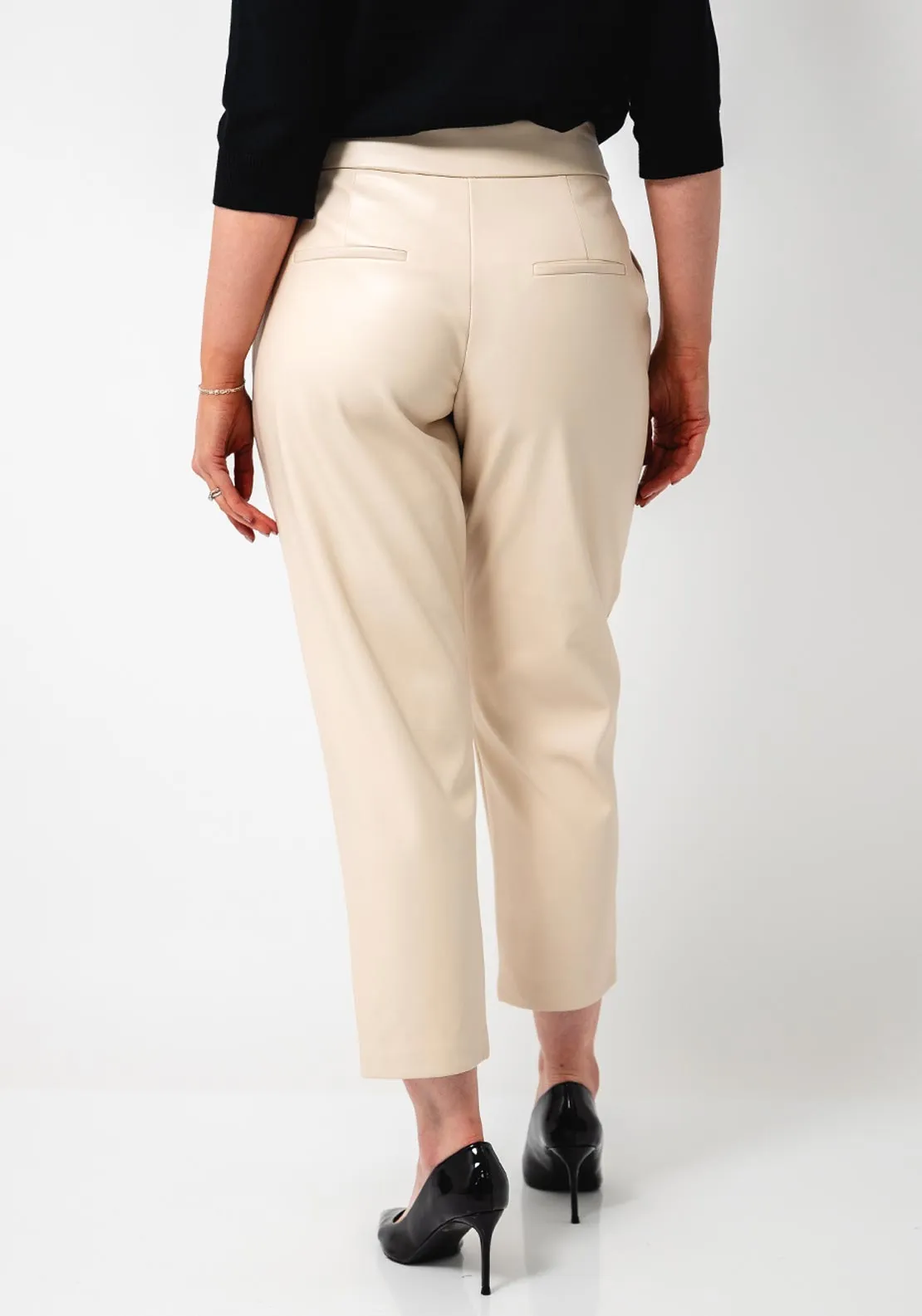 Tiffosi Marcy Faux Leather Trousers, Cream