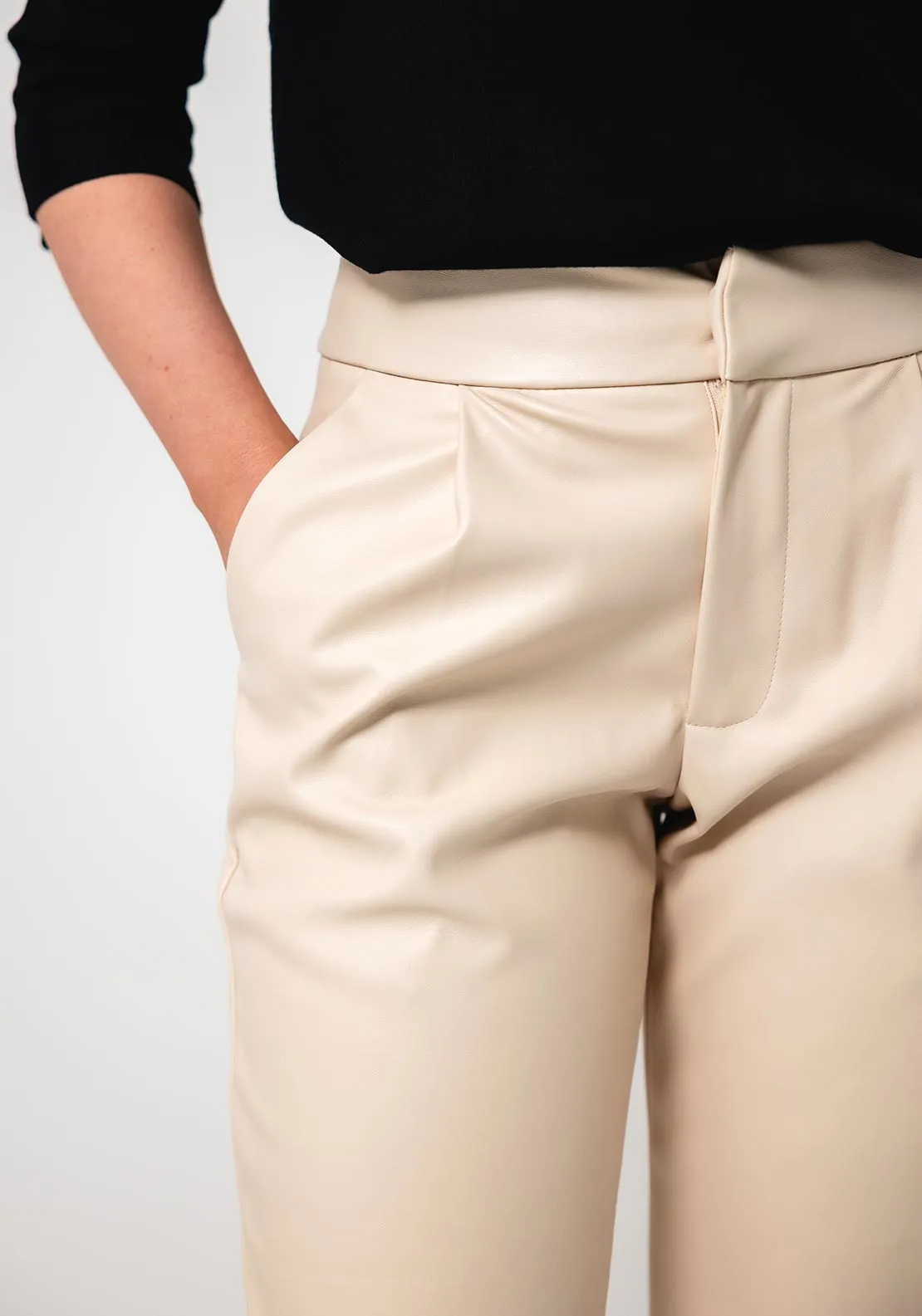 Tiffosi Marcy Faux Leather Trousers, Cream