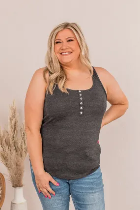 Charcoal Love Tank Top - Tight Knit Button