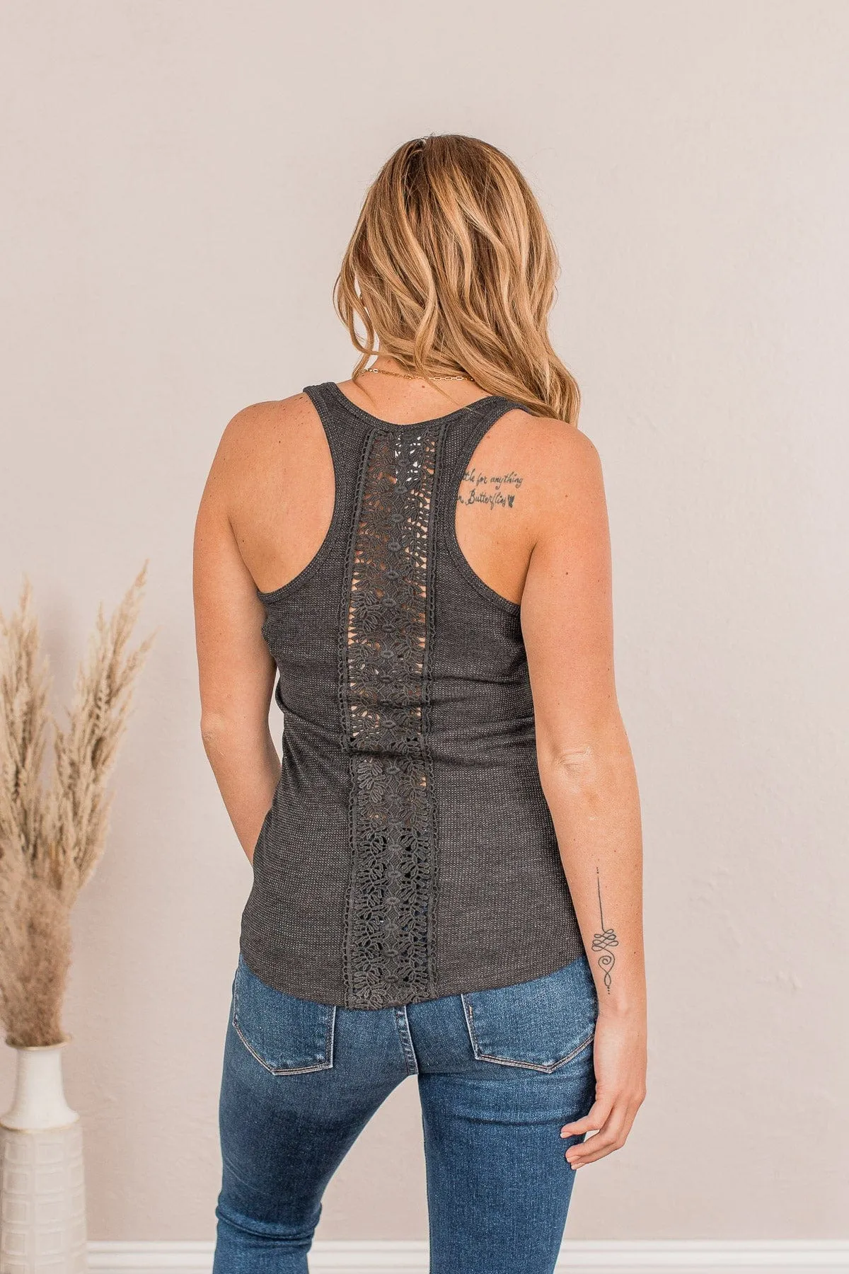 Charcoal Love Tank Top - Tight Knit Button