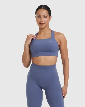 Slate Blue Timeless Wide Strap Sports Bra