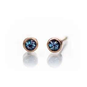 Tiny Alexandrite Bezel Set 14k Gold or Platinum Stud Earrings