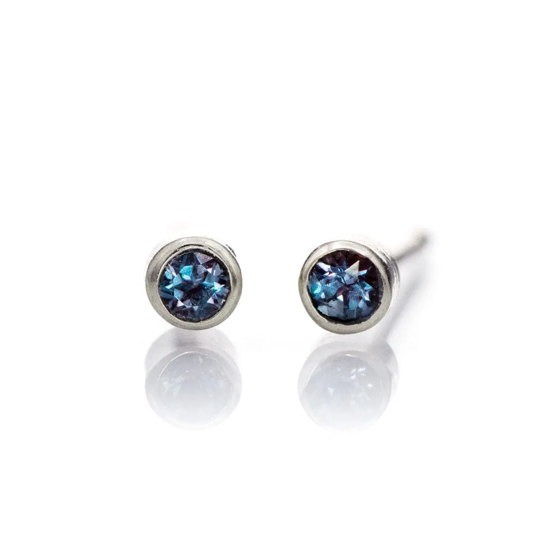 Tiny Alexandrite Bezel Set 14k Gold or Platinum Stud Earrings