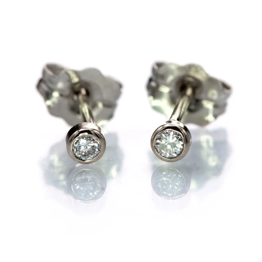 Tiny Moissanite Bezel Set 14k Gold or Platinum Stud Earring (Single or Pair)