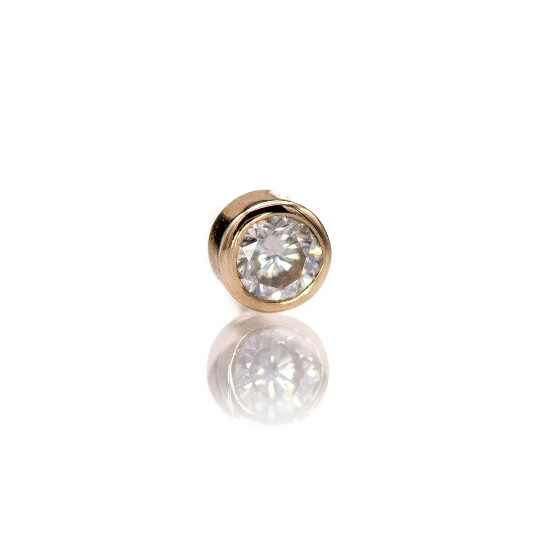 Tiny Moissanite Bezel Set 14k Gold or Platinum Stud Earring (Single or Pair)