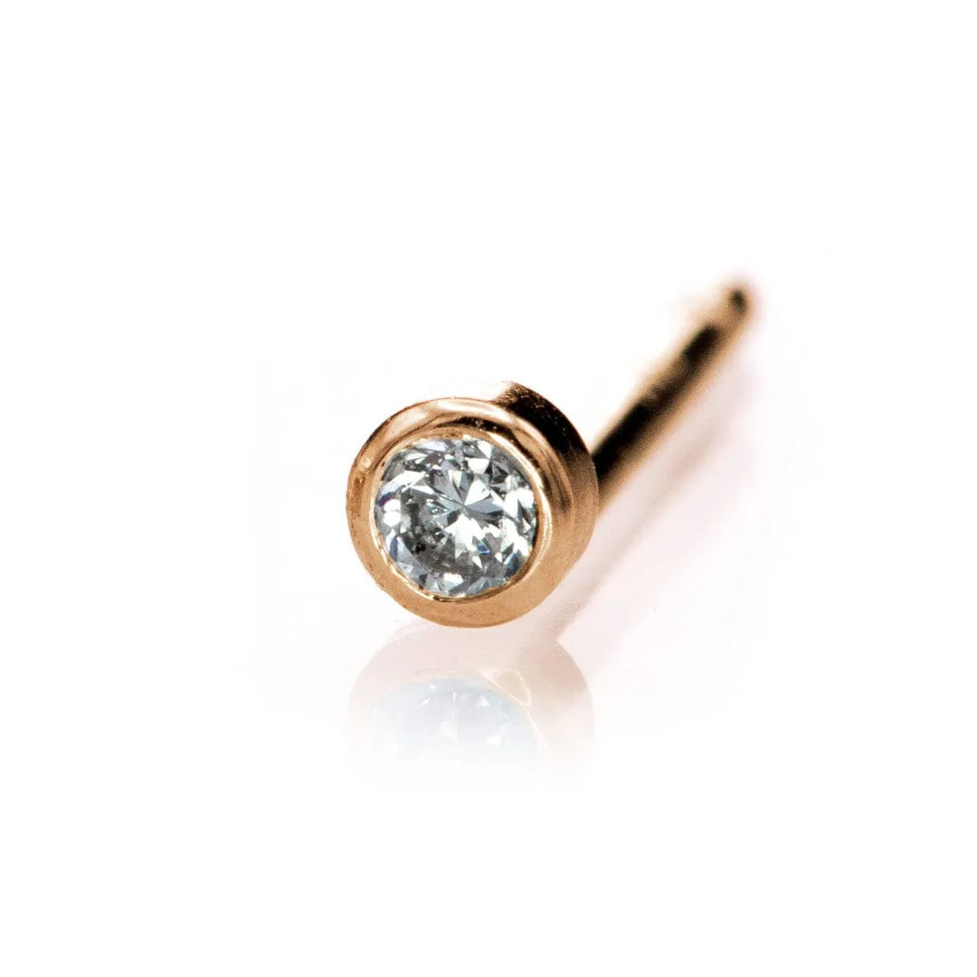 Tiny Moissanite Bezel Set 14k Gold or Platinum Stud Earring (Single or Pair)