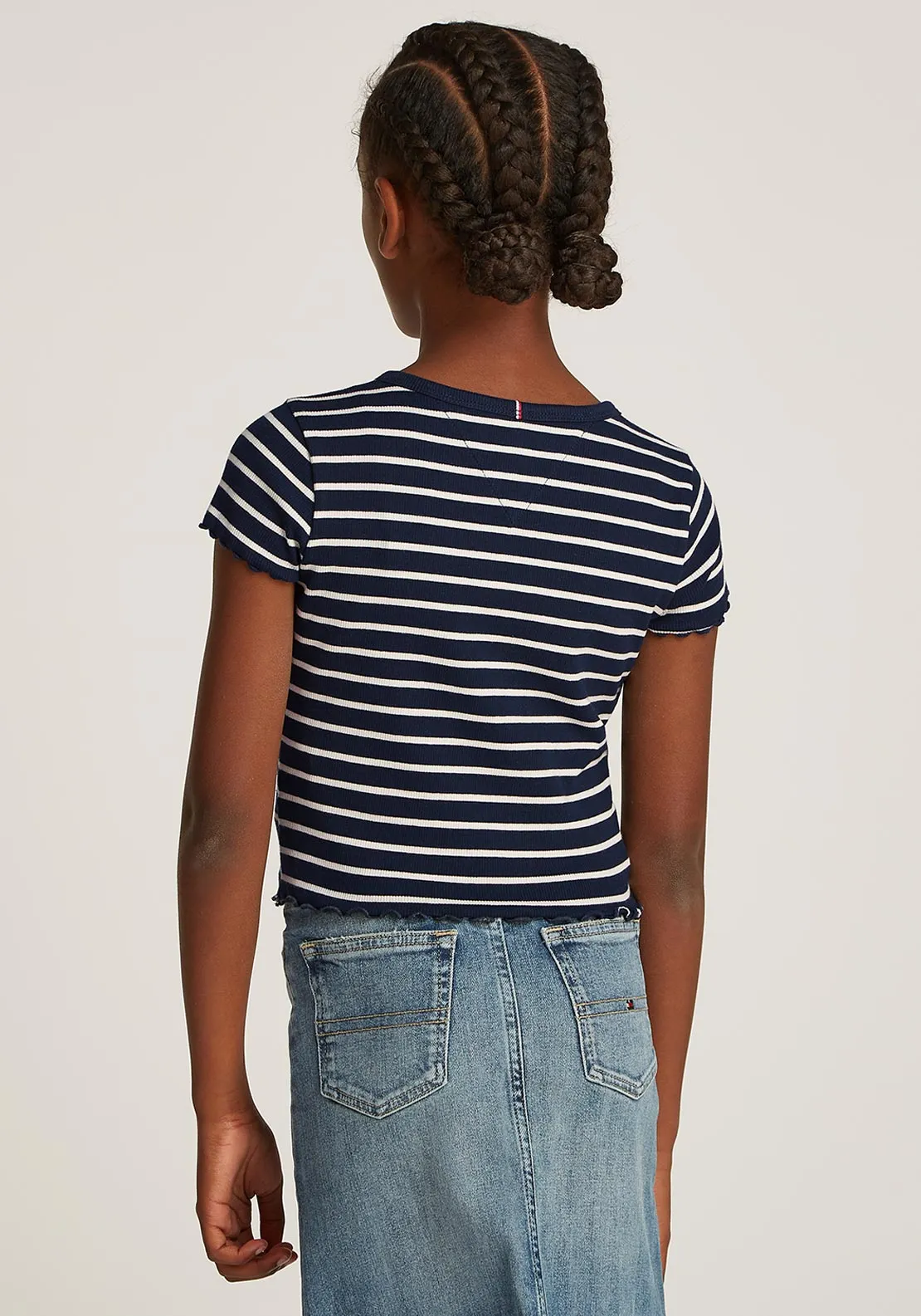 Tommy Hilfiger Girl Rib Knit Short Sleeve Tee, Navy