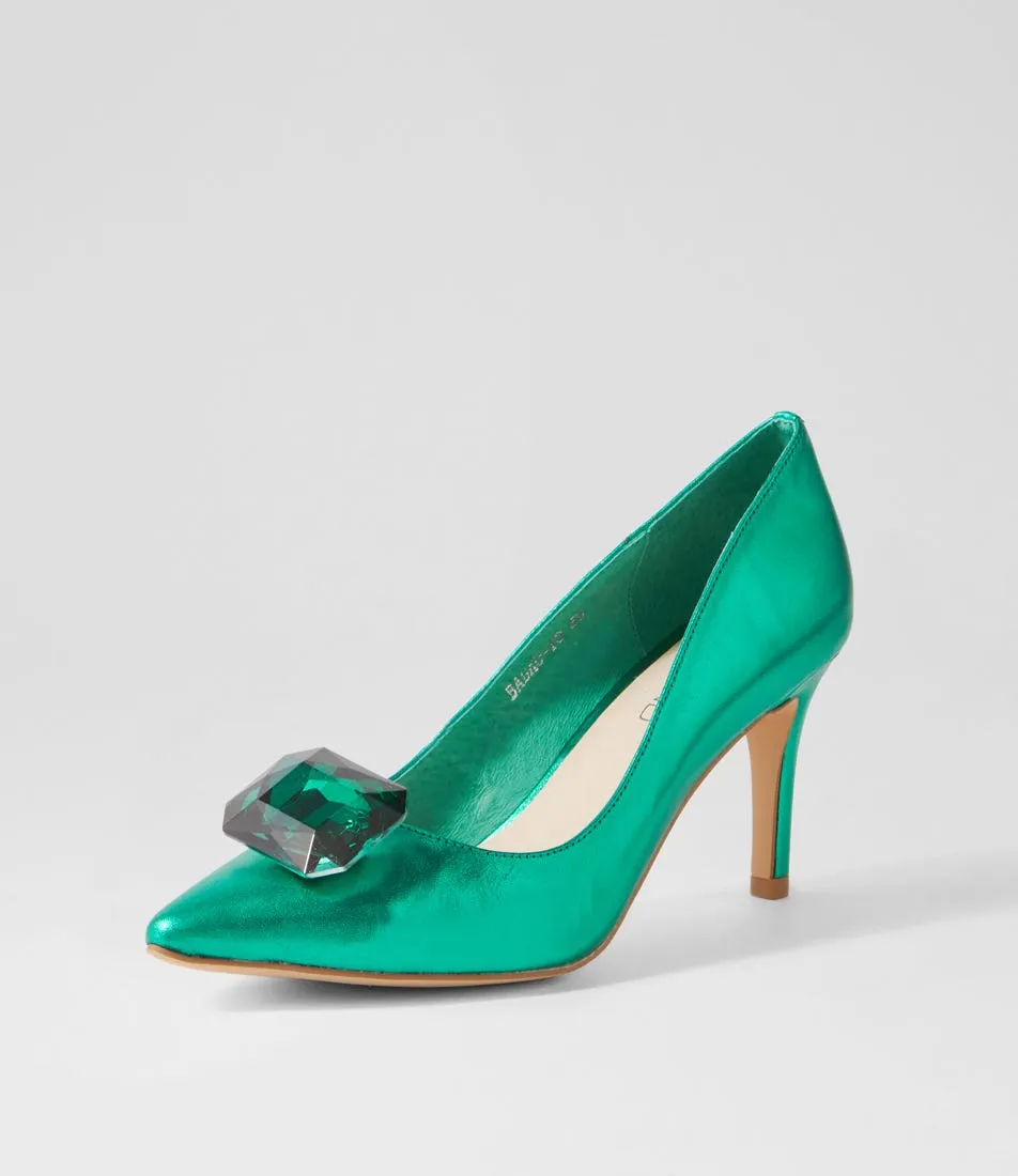 TOP END Babao Emerald Metallic Leather Jewels Heels