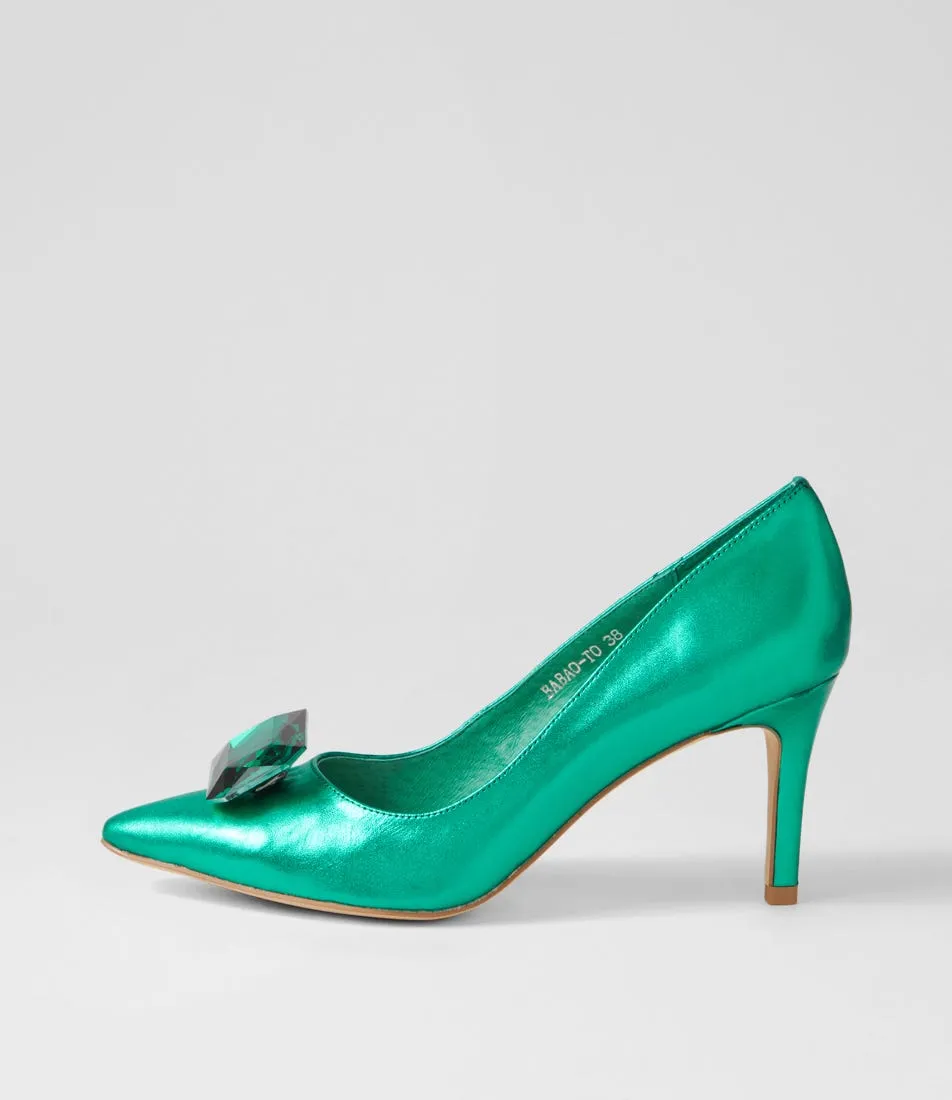 TOP END Babao Emerald Metallic Leather Jewels Heels