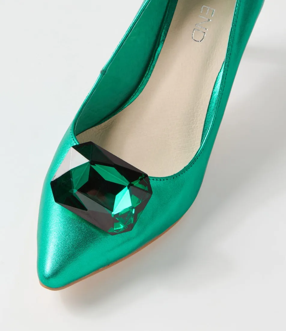 TOP END Babao Emerald Metallic Leather Jewels Heels