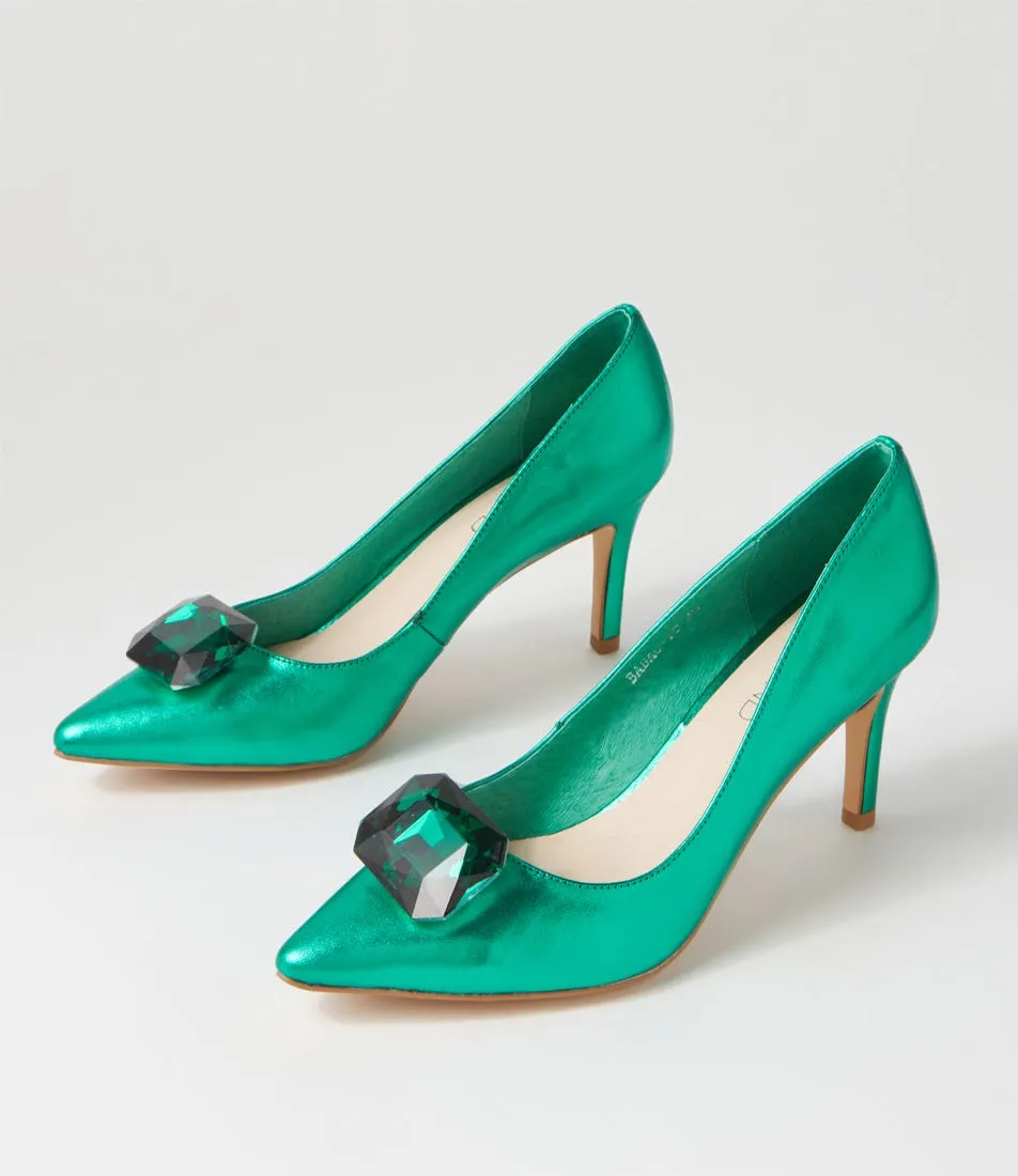 TOP END Babao Emerald Metallic Leather Jewels Heels