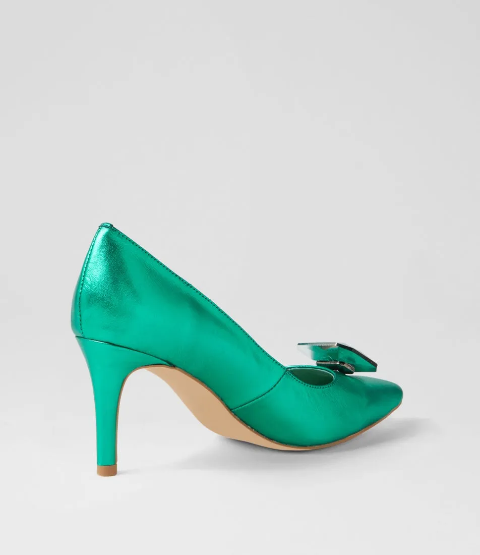 TOP END Babao Emerald Metallic Leather Jewels Heels