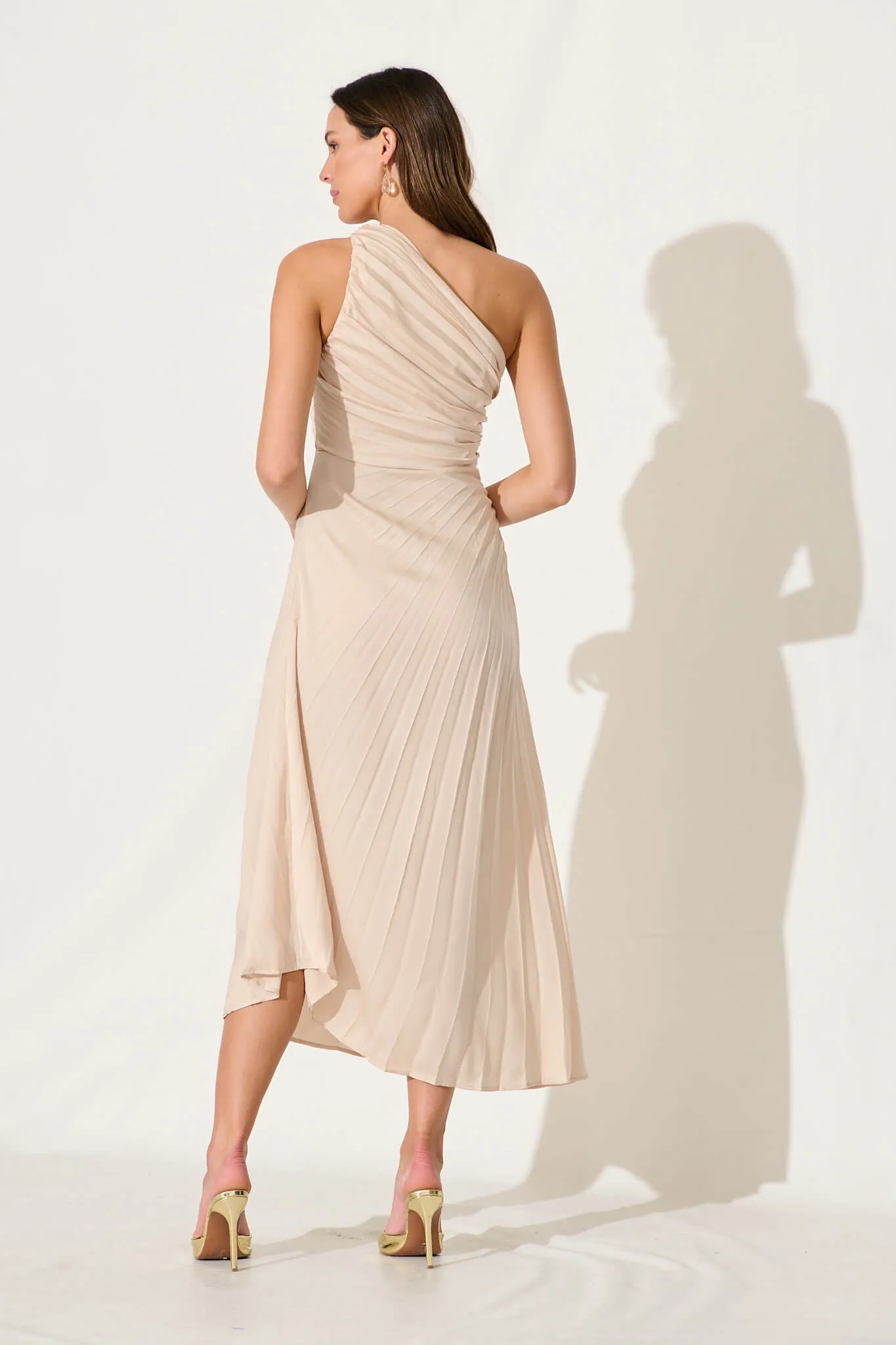 Toulon One Shoulder Maxi Dress In Champagne Satin