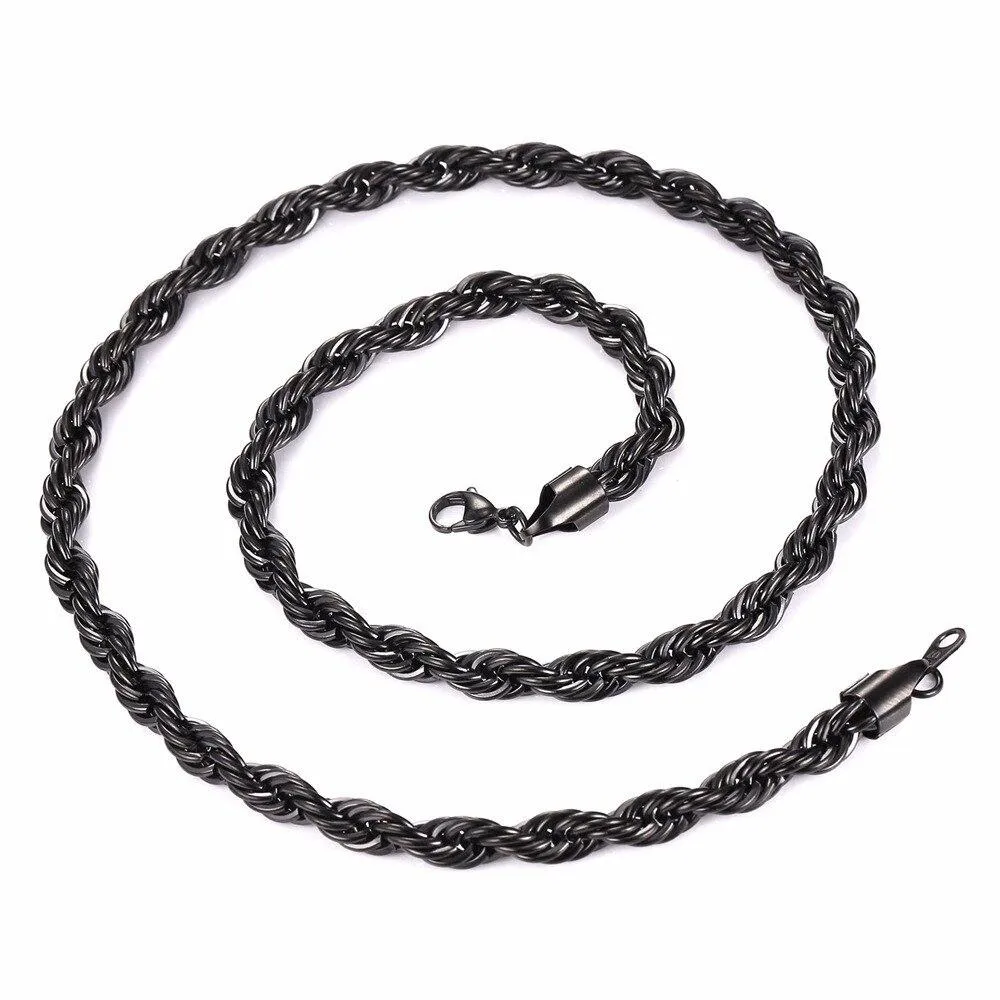 Trendy Men's Hip Hop Rope Chain Necklace Stainless Steel Rock Jewelry