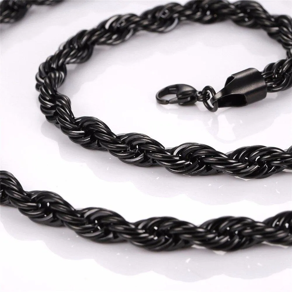 Trendy Men's Hip Hop Rope Chain Necklace Stainless Steel Rock Jewelry