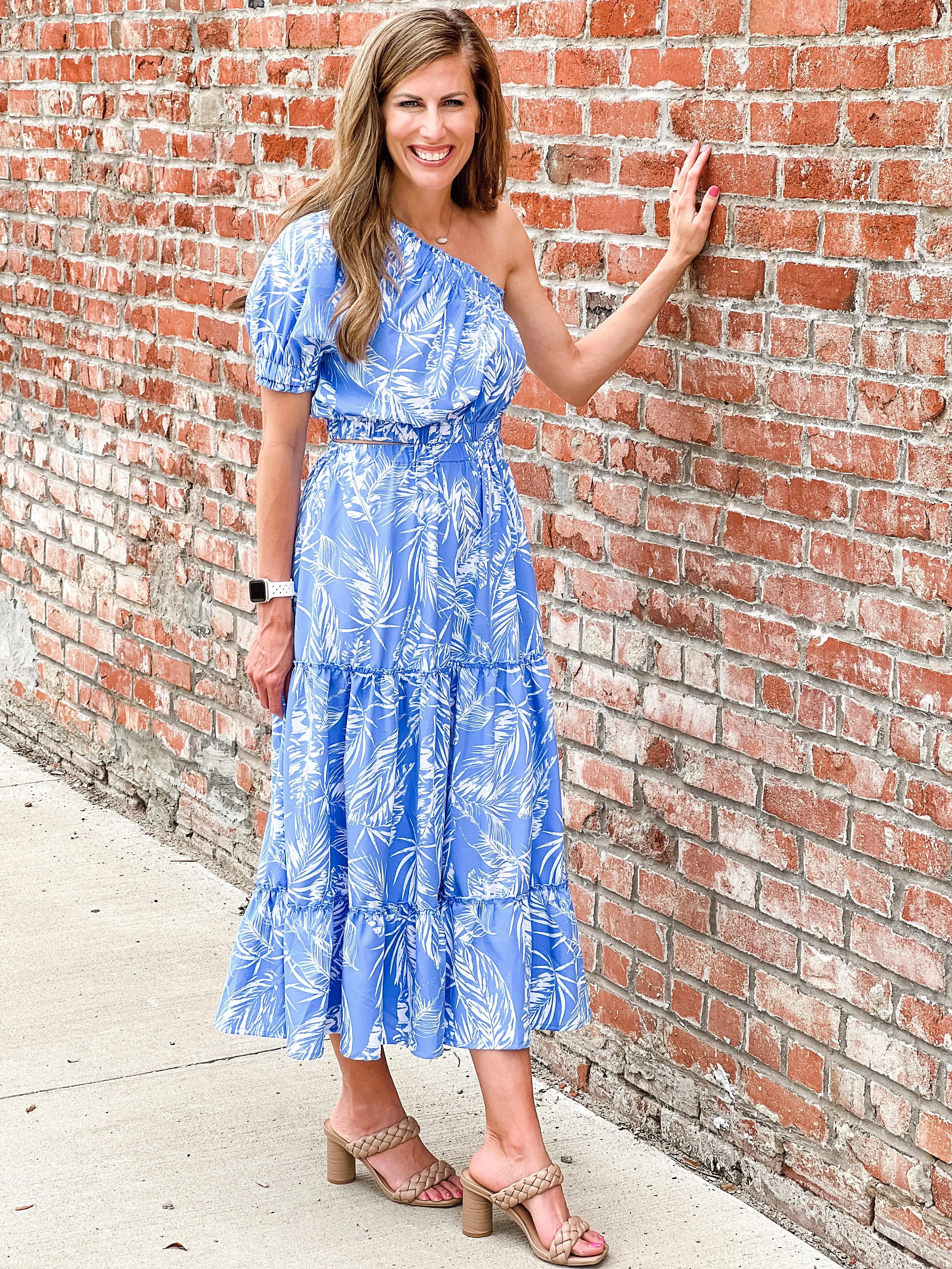 Tropical Print One Shoulder Dress