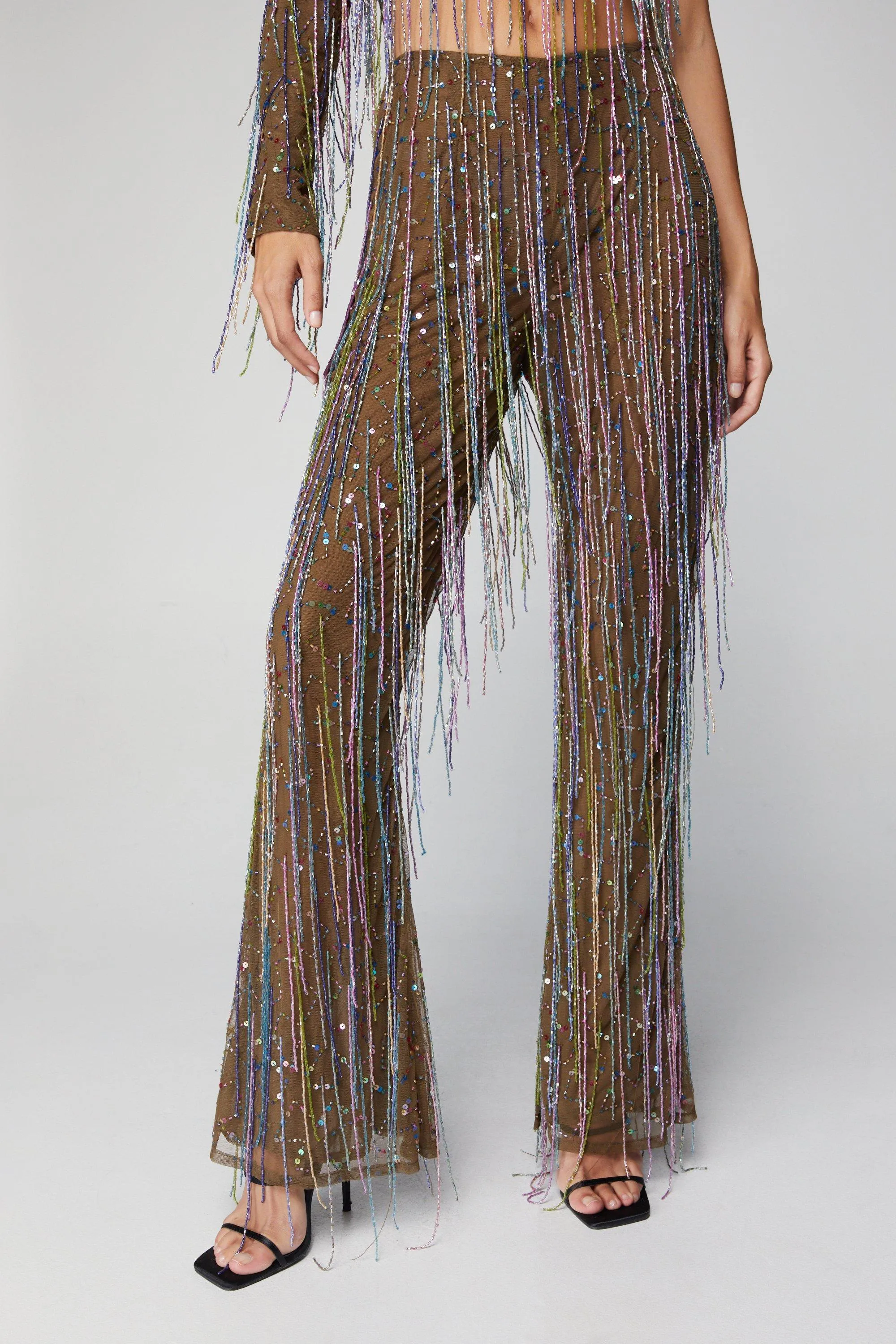 Trousers Tassel Beaded Flare Trousers NastyGal