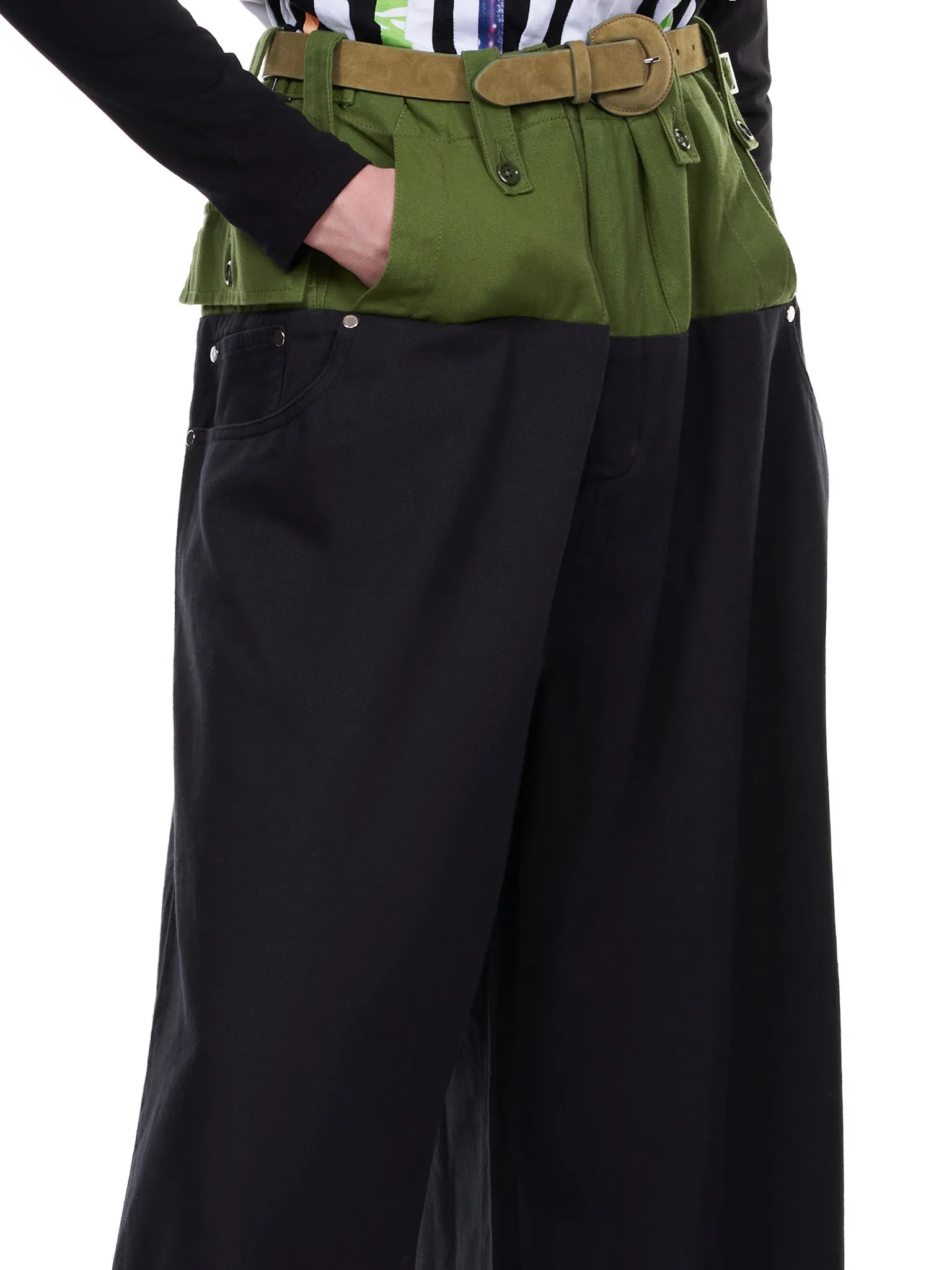 Two Tone Wide Trousers (10-PANTS-BLACK-GREEN)