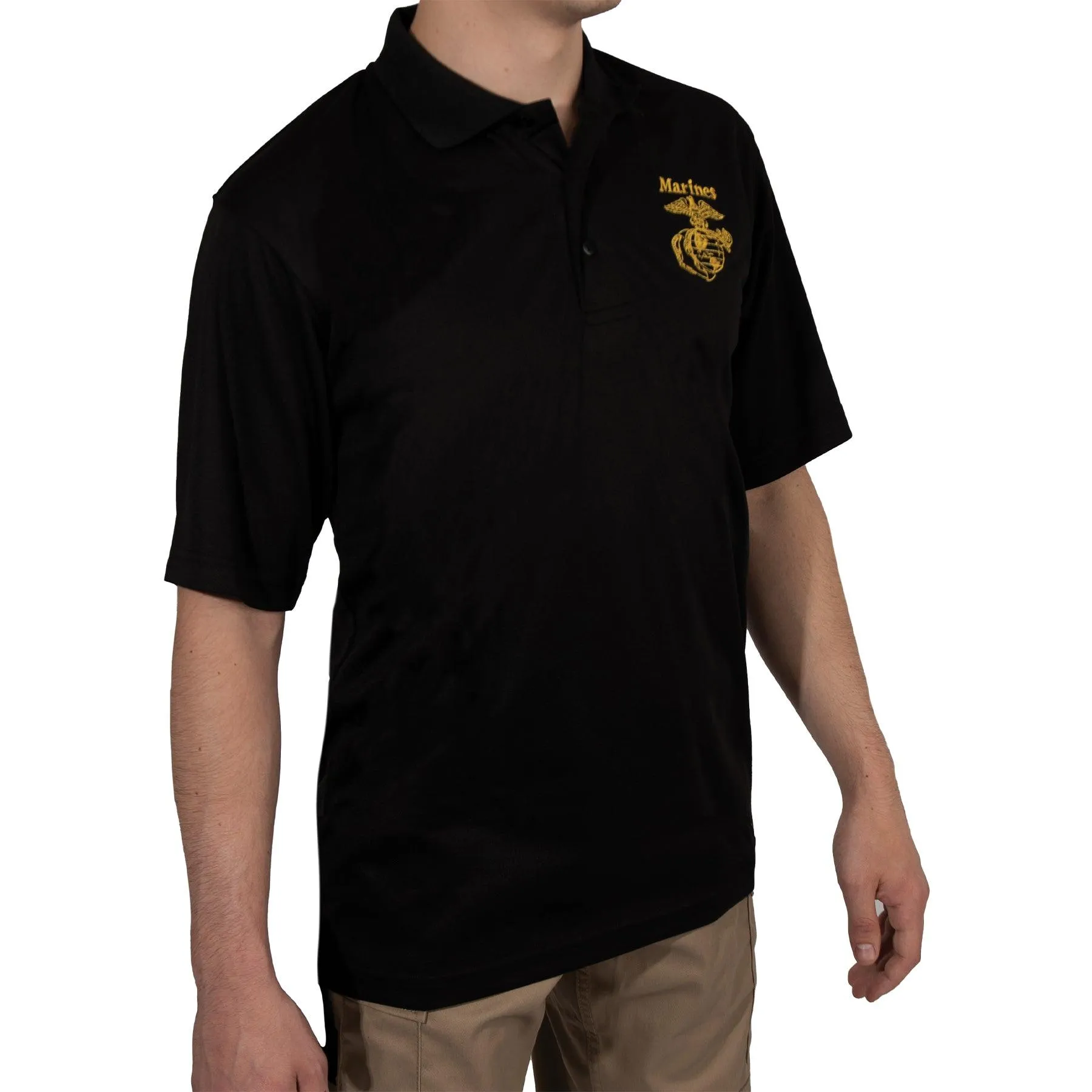 USMC Eagle, Globe & Anchor Moisture Wicking Polo Shirt - Black