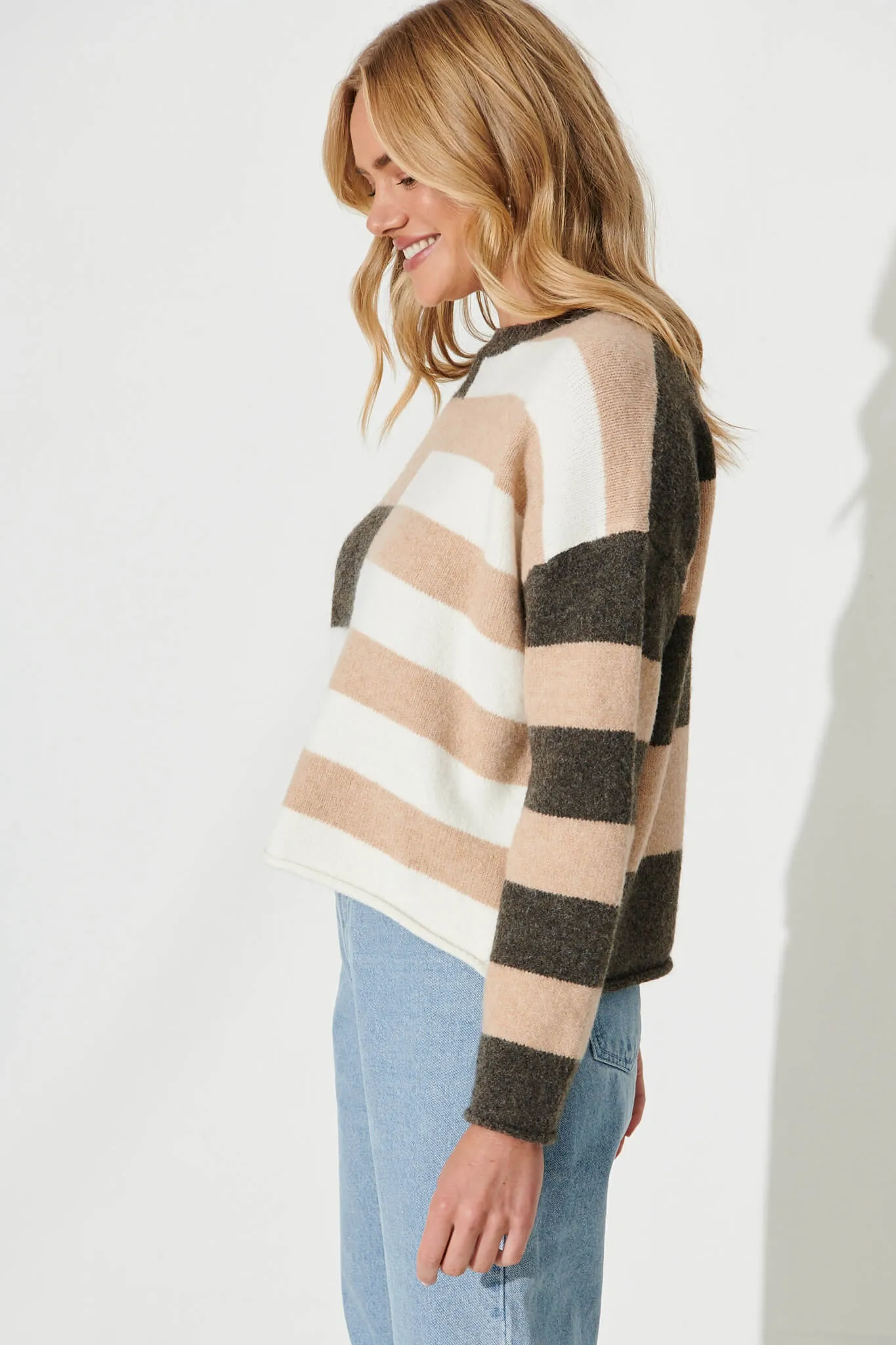 Ventuno Knit In Beige With Brown Wool Blend