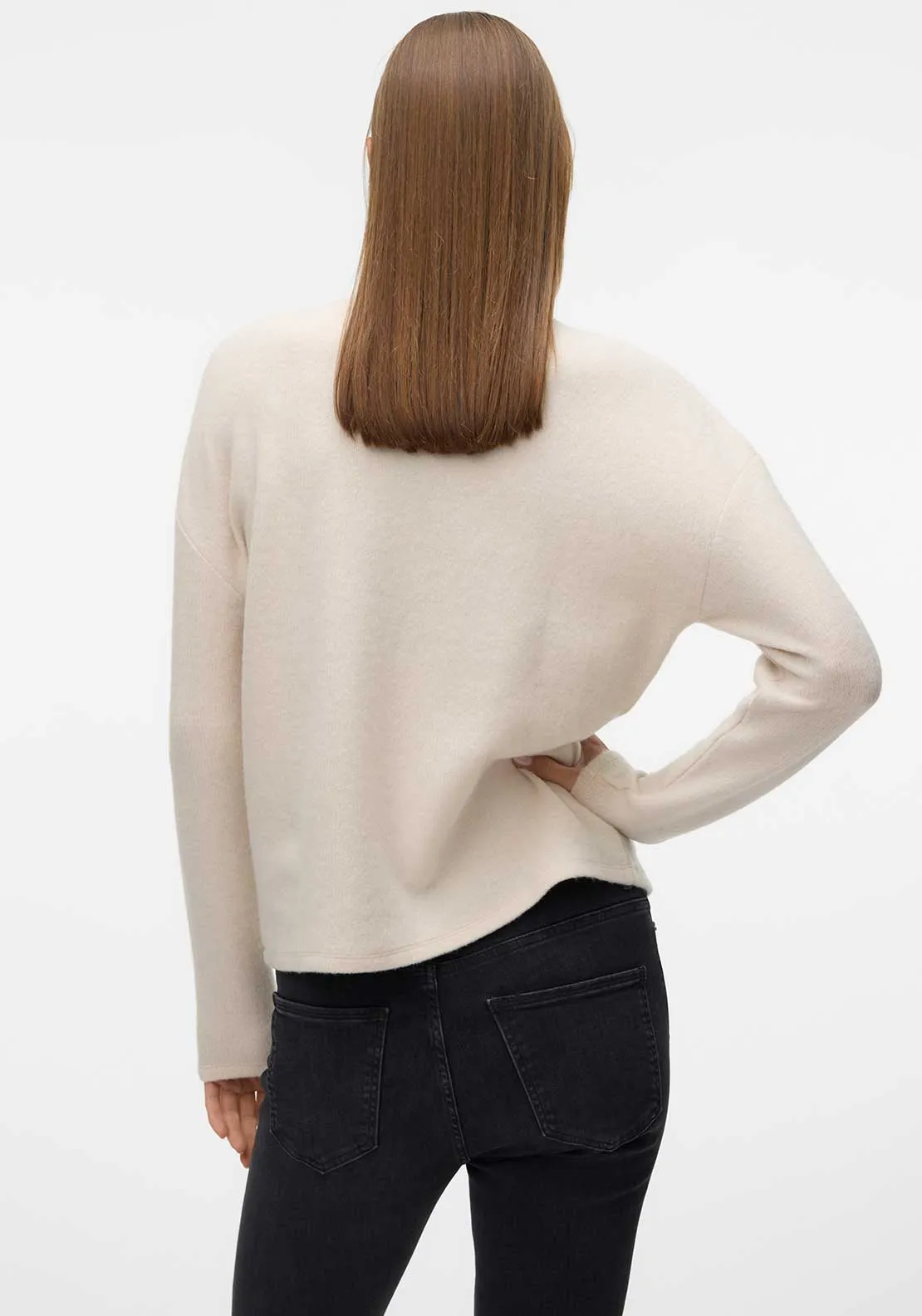 Vero Moda Ebba Polo Neck Fleece Sweater, Beige