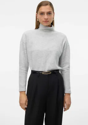 Vero Moda Ebba Polo Neck Fleece Sweater, Grey