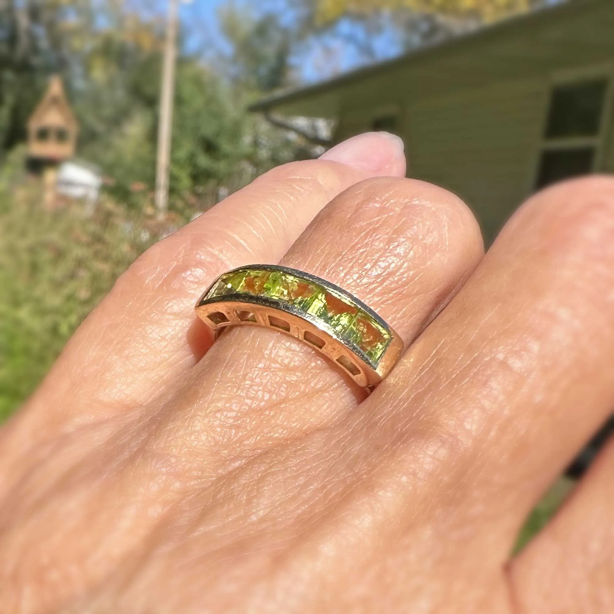 Vintage 14K Gold Channel Set Peridot Ring Band