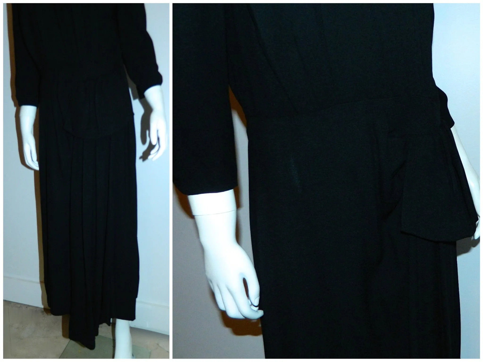 vintage 1930s black crepe dress / Art Deco beaded neckline / rayon crepe cocktail dress M - L