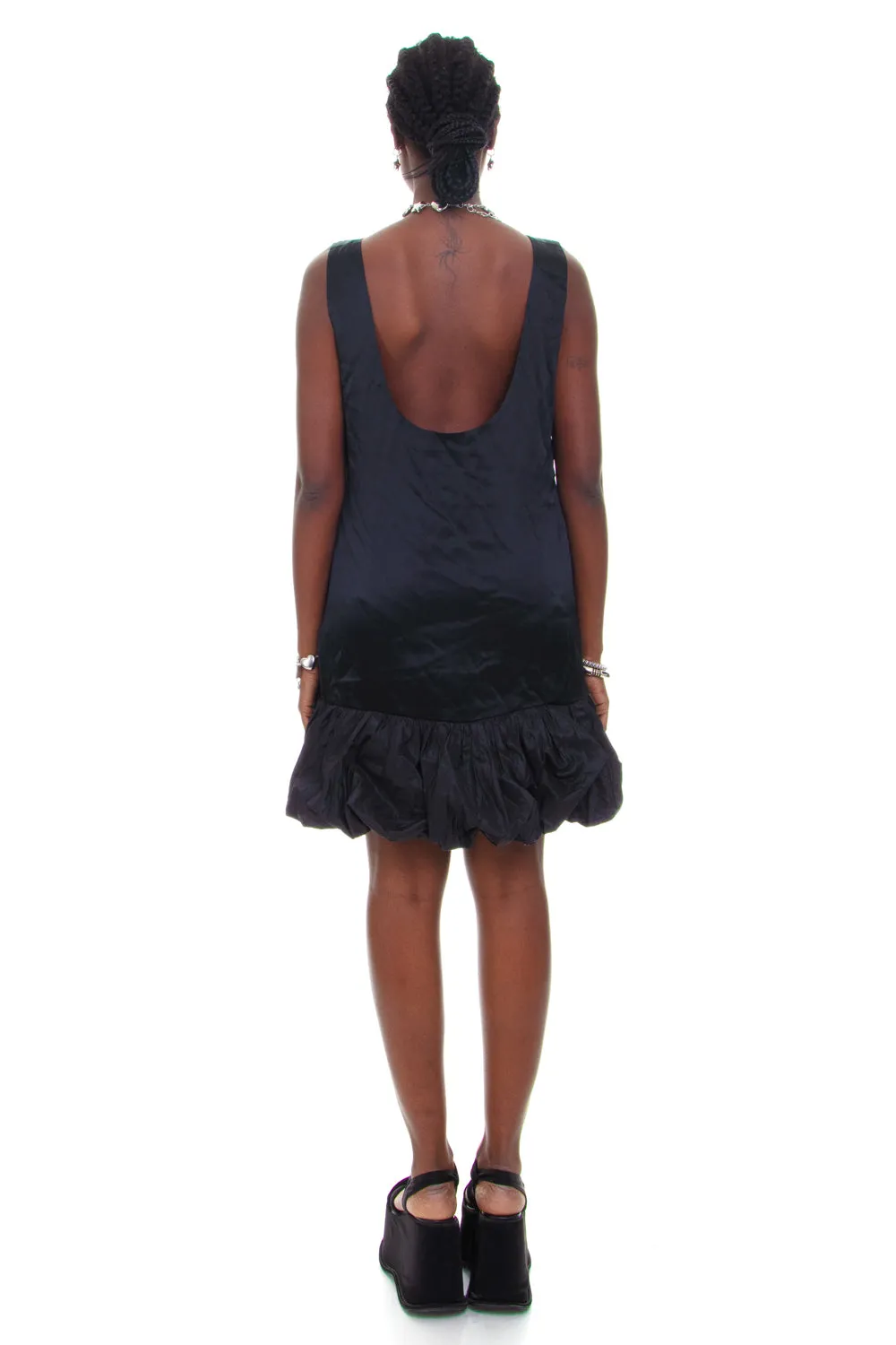 Vintage Y2K Black Silk Bubble Tank Dress - S/M